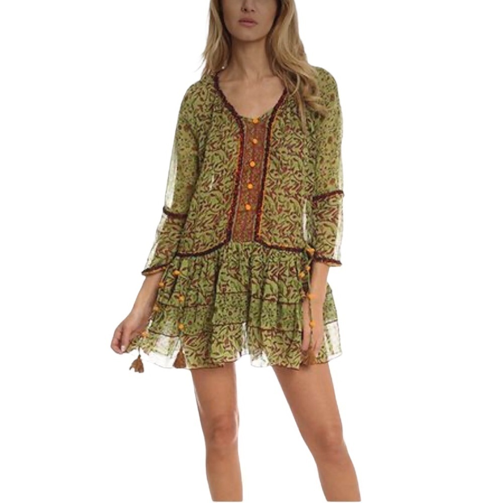 Poupette St Barth Bobo Tiered Pleated Ruffled Floral Mini Dress New with Tags